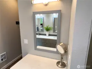 Built-in vanity in the primary bathroom.