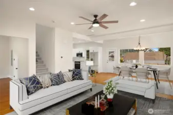 Large great room open to the dining and kitchen areas