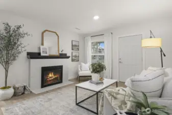 Cozy wood burning fireplace