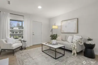 Living room looking out on the front porch