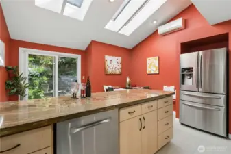 Skylights add natural light High end appliances. Amazing refrigerator and convection stove