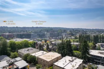 This view is looking southeast to Google's campus, the Urban-which has all kinds of wonderful shops, coffee, grocery and gathering places. Highways are close by and Costco is just up the hill!