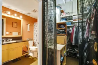 The built in closet offers so much storage space! There is also a hook up for laundry behind this storage if you want to include a small washer and dryer in your home! If not, there is community laundry available in the building.