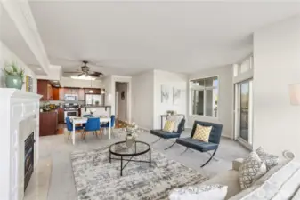 Living Room to Kitchen – Plenty of Elbow Room, Especially Around the Fireplace!