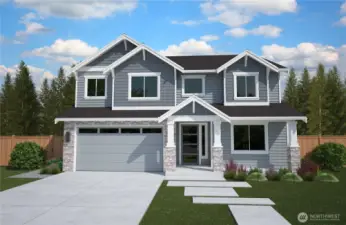 The Harborview at Burnham Heights — 2,774 sq ft of beautifully balanced design featuring 3 bedrooms, 2.5 baths, and a versatile bonus room that can serve as a 4th bedroom. The main-floor home office offers the option to upgrade to a private guest suite with ¾ bath. A dramatic two-story entry sets the stage for this grand and inviting home. Photo Rendering is for illustrated purposes only.