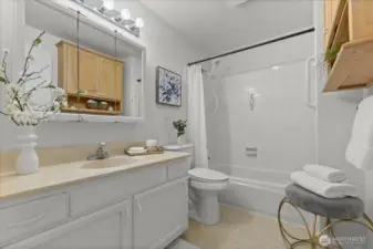 Bright Full bath off of hallway, comes with bidet commode!!!!