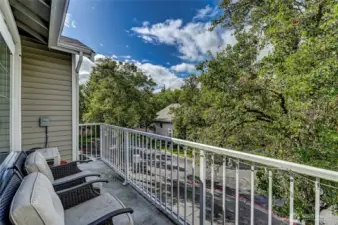 Enjoy a peaceful morning coffee on your private deck, the perfect spot to relax and start your day.