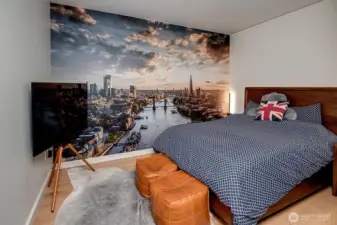 Primary Bedroom with mural wallpaper!
