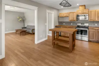 Charming kitchen with butcher block island!