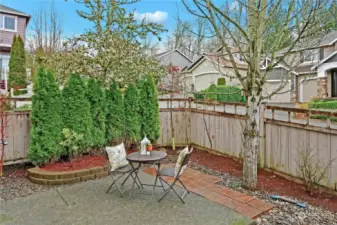 The backyard is fully fenced and has a nice patio for relaxing, BBQing or entertaining.  A few steps from your backyard is one of seven neighborhood parks.