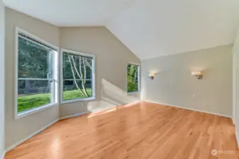 Elegant main floor primary bedroom.