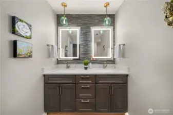 Laguna stack glass mosaic walls elevate every bathroom.