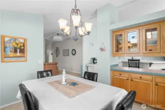 Dining room features convenient serving counter and built ins.