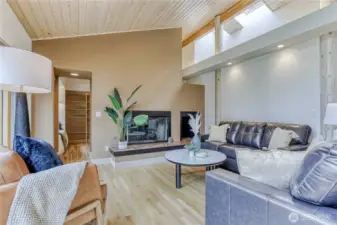 spacious living room w propane fireplace