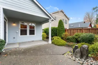 Covered patio and backyard