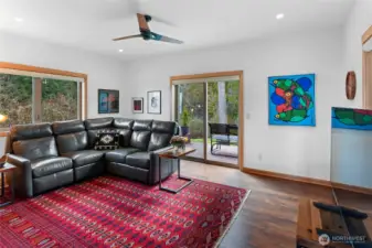 Third bedroom on the main floor being used as a media room. Nice big windows and slider to the rear deck.