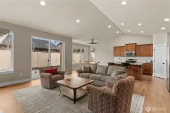 Open concept with vaulted ceiling.