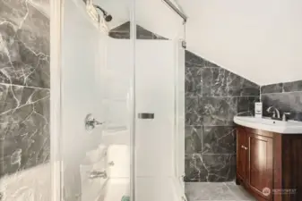 3/4 shower added in a 2023 remodel to the upstairs bath.