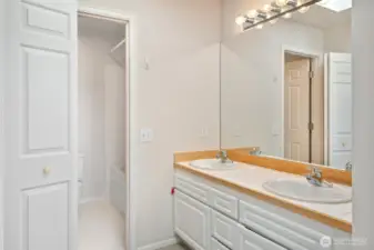 Primary bathroom with nice sized walk in closet