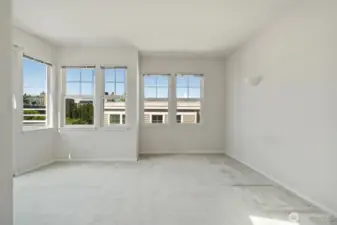 Primary bedroom without virtual staging - nice outlooks onto a great city