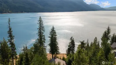 Beautiful Lake Kachess with a rooftop view of 160 Wilderness Lane.
