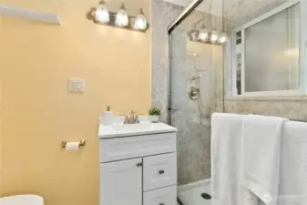 Primary ensuite - updated w/tiled shower and floors