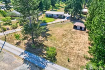 Aerial view from road in front of home