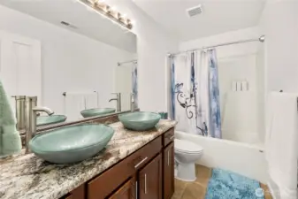 Main bathroom with double sinks upstairs