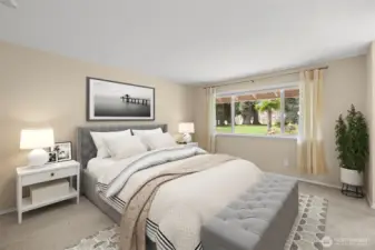 Virtually staged master bedroom
