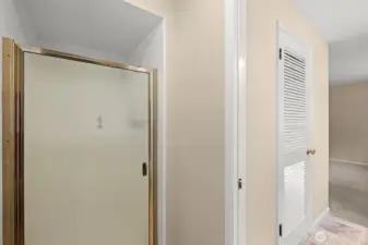 Shower in on-suite bath (toilet in front of shower)