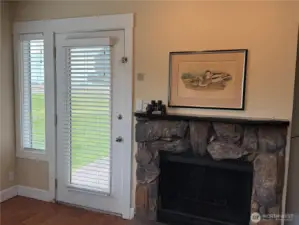 Fireplace and patio door