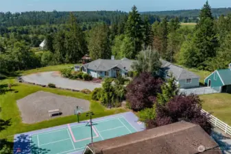 Sports court next to a picnic area with plenty of room to add play equipment for all ages!