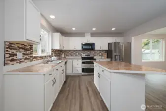 Main house: Kitchen with large island.