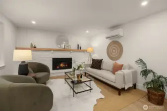 Electric fireplace and HP-mini splits throughout the home for year-round comfort.