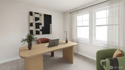 One of three upstairs bedrooms virtually staged.