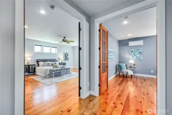 Primary suite on the left, bedroom #2 on the right.