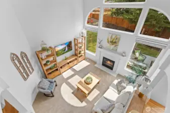 Living Room with vaulted ceilings from above