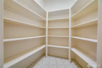 The well-appointed walk-in pantry, offering abundant storage.