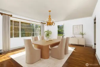Virtually staged dining room.The door at the back leads to the upper deck...see the next photo.
