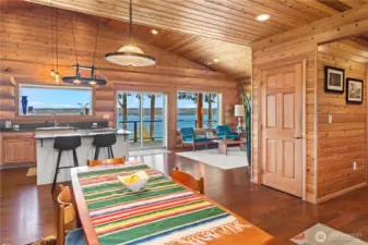 Dining area facing kitchen and living room.