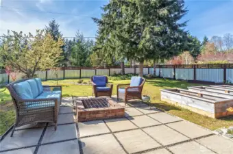 Front yard patio with fire pit.
