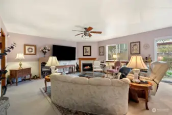 Huge Family room with cozy gas fireplace.