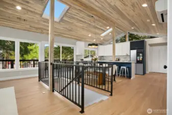 custom railing leading to unfinished lower level