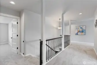 Landing at the top of the stairs. Wide hallways make for easy access to all the upstairs spaces.