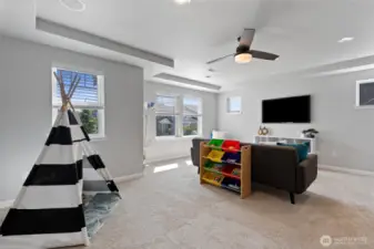 This bonus room could be two rooms! Big enough for a TV room, kid play space, man-cave/indoor she-shed, homeschool classroom, craft room...the possibilities are endless!