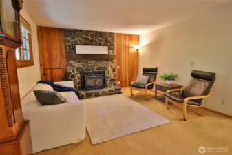 Wood burning fireplace.