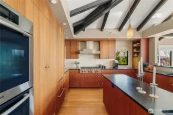 This large kitchen is a chef's delight. Featuring two sinks, a large island for gathering around or a fabulous prep station and high end appliances.