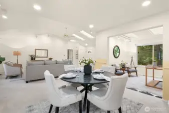 Living, primary bedroom, dining, kitchen, and office all on the main level.