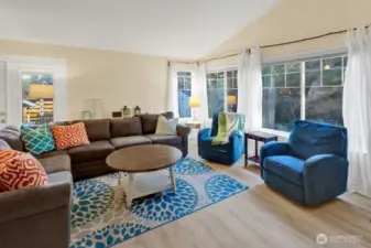 Large windows in family room let in a lot of light.