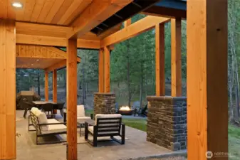 Covered outdoor space off primary bedroom slider.